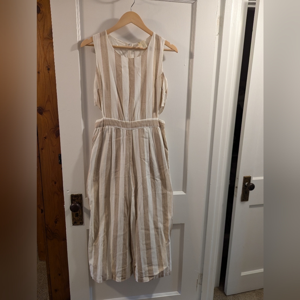 Japna Jumpsuit Tan/White Striped Linen/Cotton Size L
